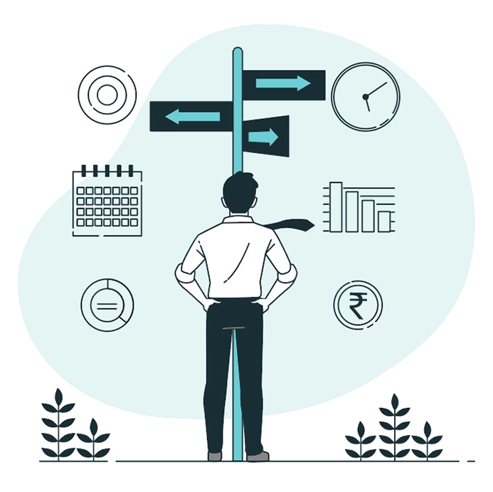 Man making a decision using analytics data